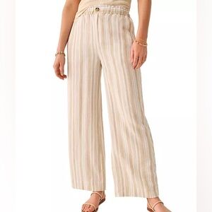 Faherty Monterey Straight Leg Linen Pants tan and white stripes size large
